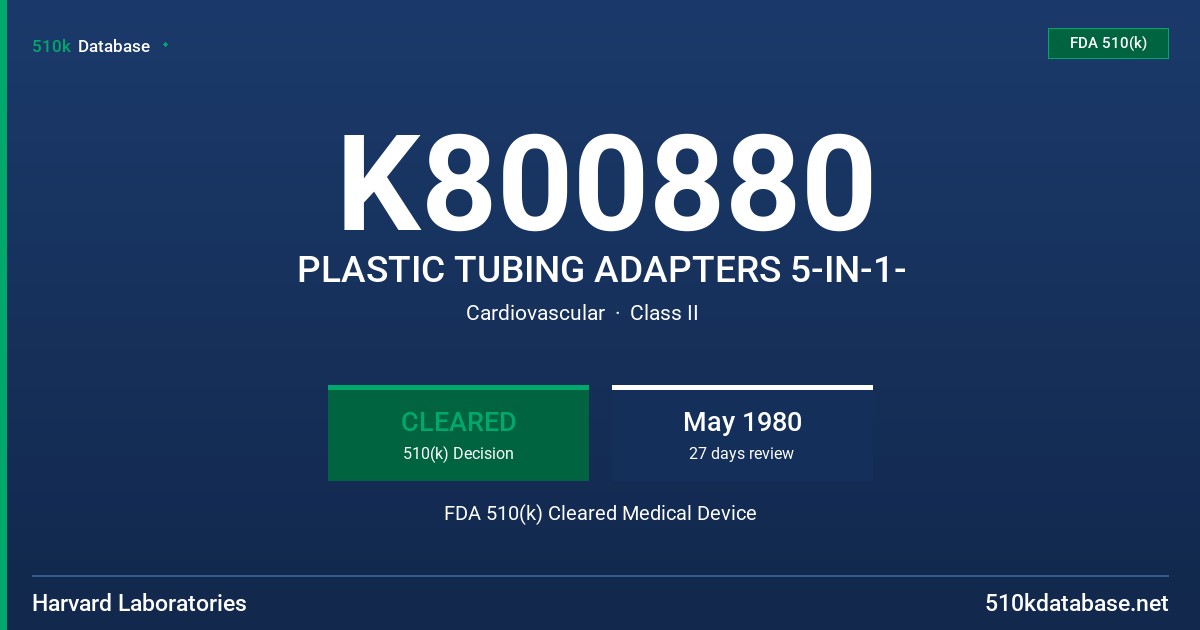 K800880 PLASTIC TUBING ADAPTERS 5-IN-1- FDA 510(k) Cleared Medical Device