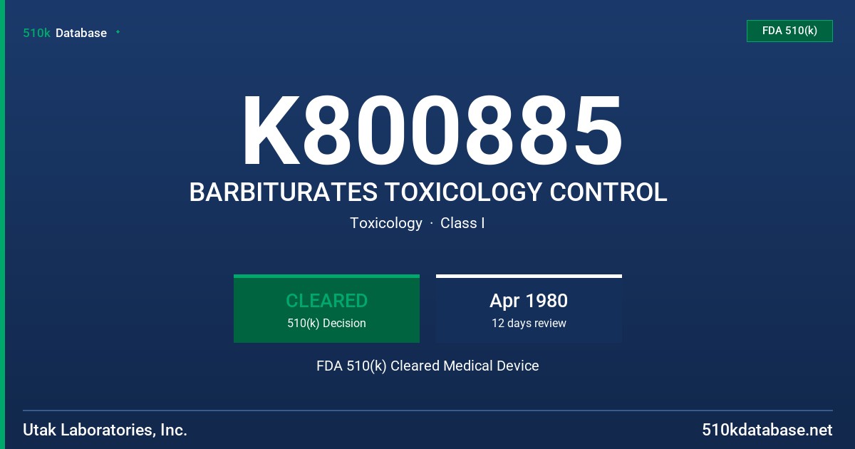 K800885 BARBITURATES TOXICOLOGY CONTROL FDA 510(k) Cleared Medical Device