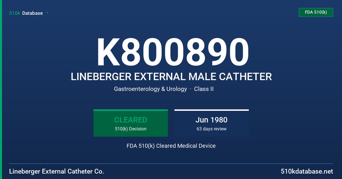 K800890 LINEBERGER EXTERNAL MALE CATHETER FDA 510(k) Cleared Medical Device