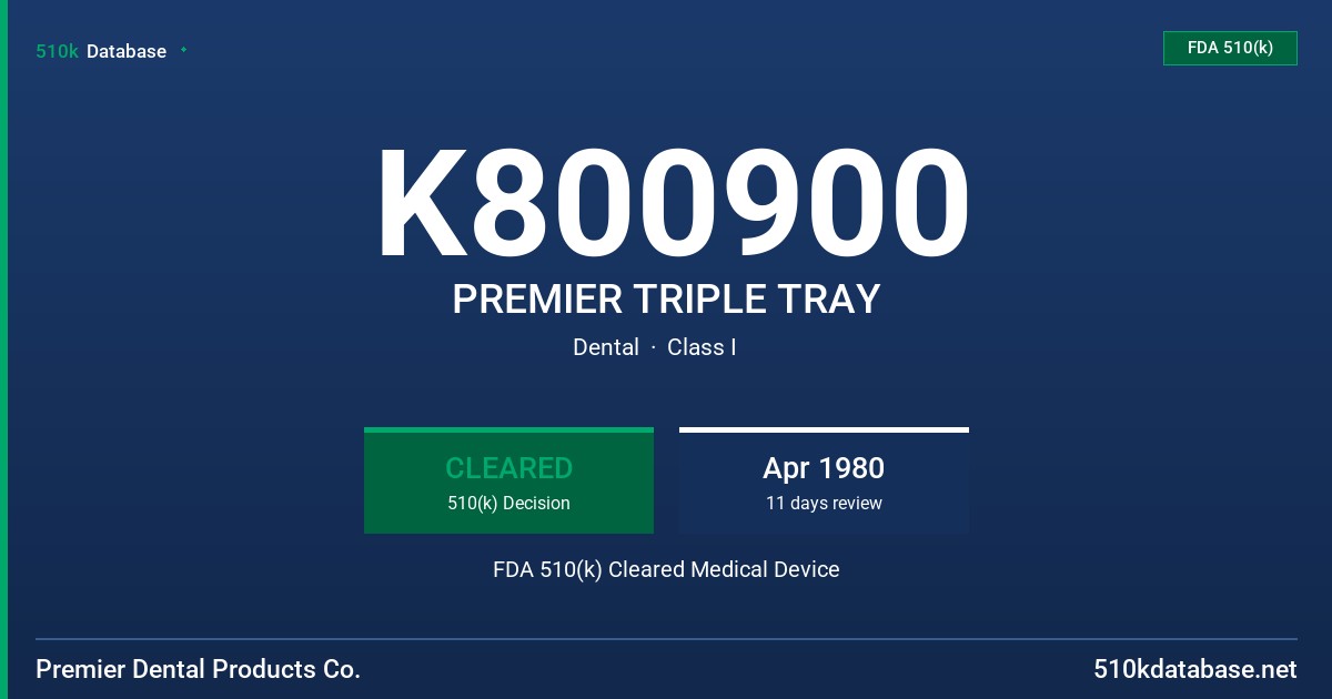 K800900 PREMIER TRIPLE TRAY FDA 510(k) Cleared Medical Device