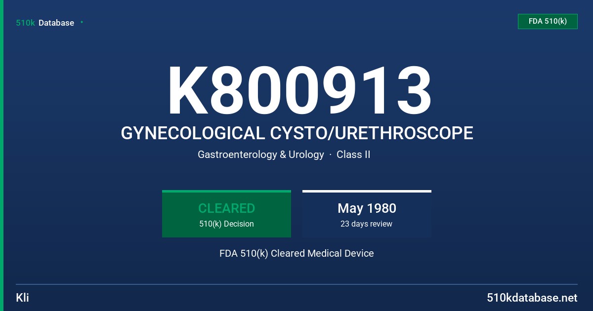 K800913 GYNECOLOGICAL CYSTO/URETHROSCOPE FDA 510(k) Cleared Medical Device