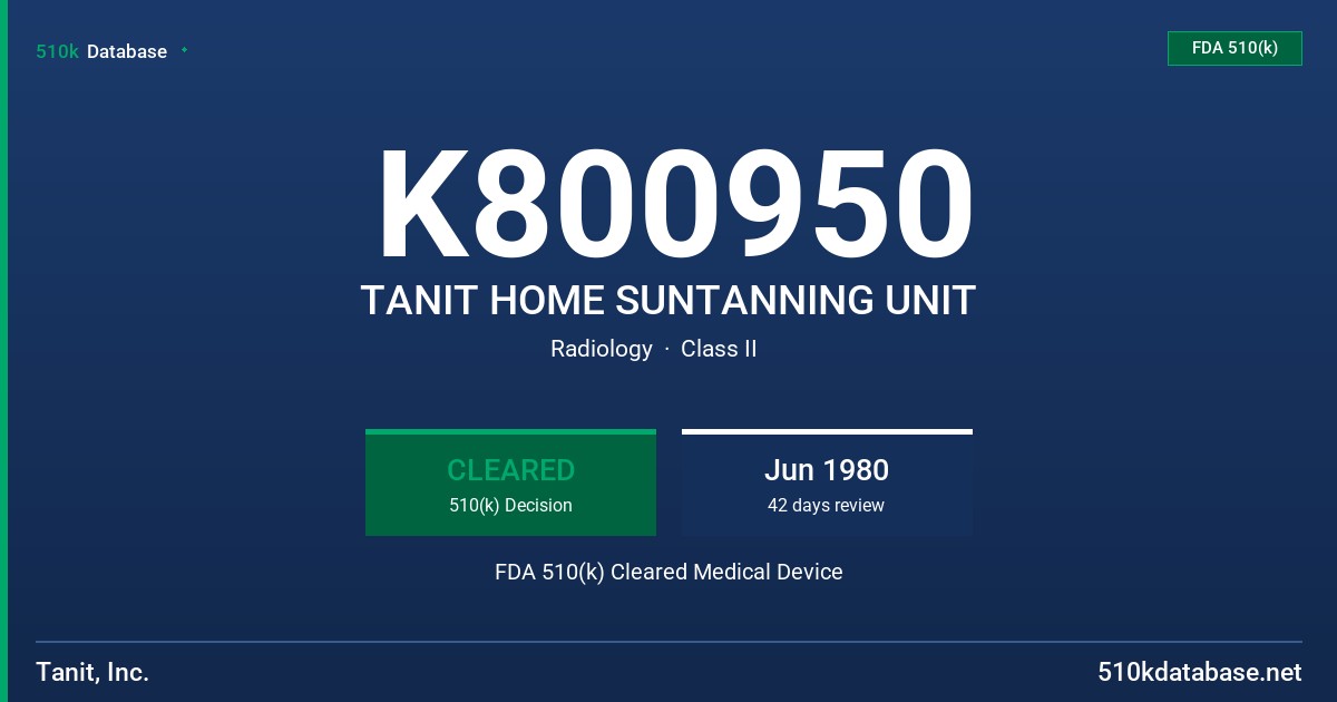 K800950 TANIT HOME SUNTANNING UNIT FDA 510(k) Cleared Medical Device