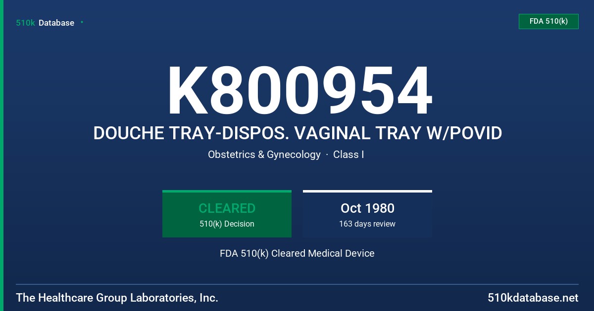 K800954 DOUCHE TRAY-DISPOS. VAGINAL TRAY W/POVID FDA 510(k) Cleared Medical Device
