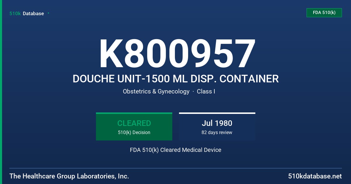 K800957 DOUCHE UNIT-1500 ML DISP. CONTAINER FDA 510(k) Cleared Medical Device