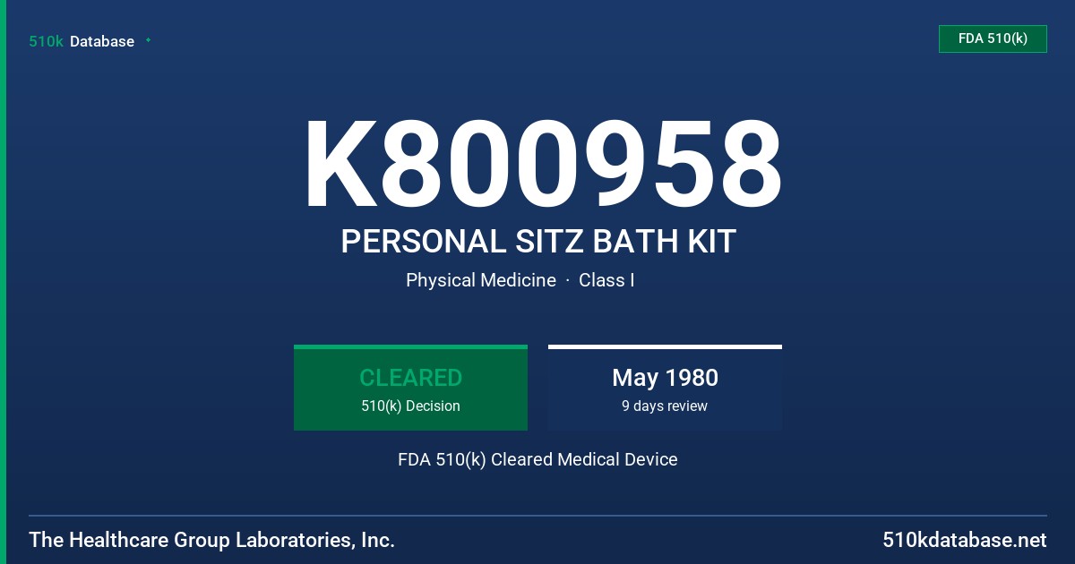 K800958 PERSONAL SITZ BATH KIT FDA 510(k) Cleared Medical Device