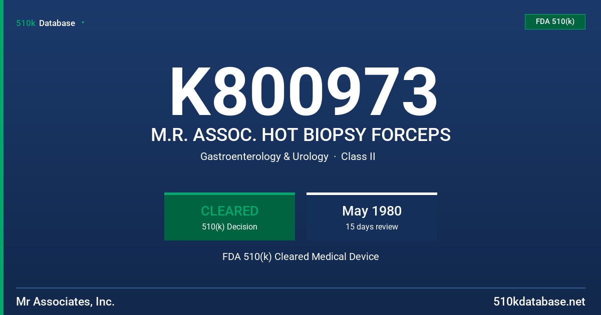 K800973 M.R. ASSOC. HOT BIOPSY FORCEPS FDA 510(k) Cleared Medical Device