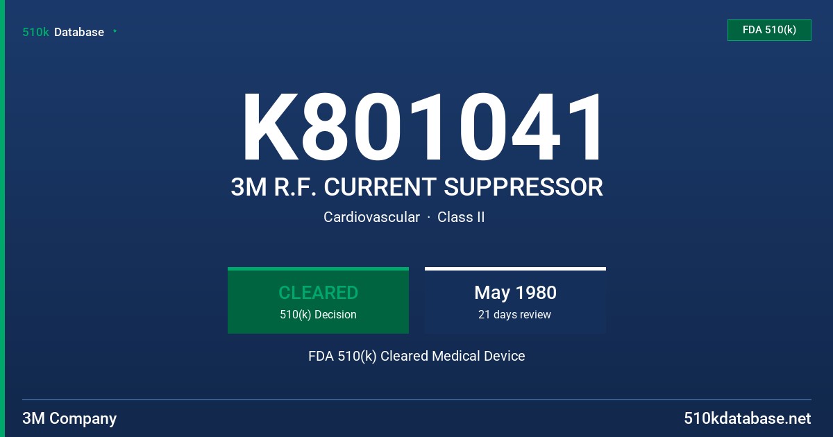 K801041 3M R.F. CURRENT SUPPRESSOR FDA 510(k) Cleared Medical Device