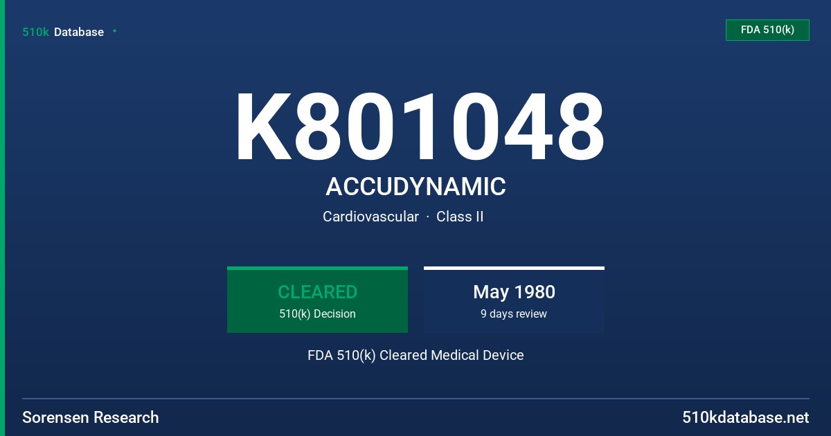 K801048 ACCUDYNAMIC FDA 510(k) Cleared Medical Device