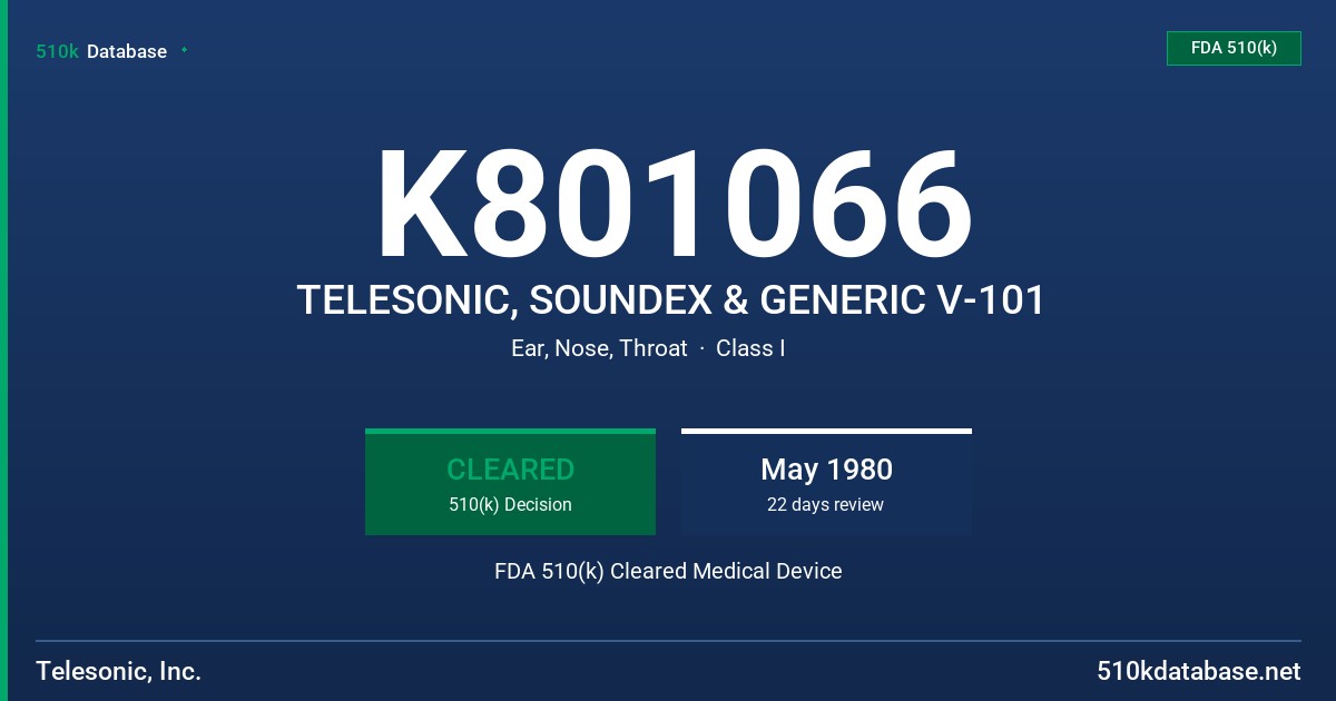 K801066 TELESONIC, SOUNDEX & GENERIC V-101 FDA 510(k) Cleared Medical Device