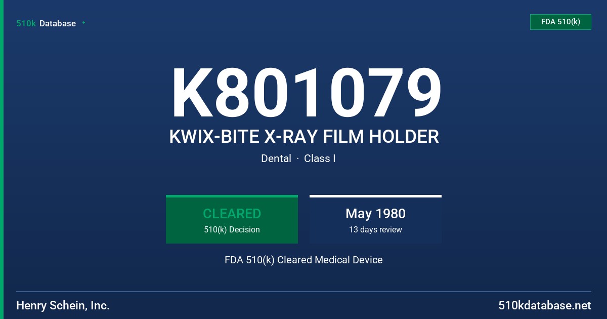 K801079 KWIX-BITE X-RAY FILM HOLDER FDA 510(k) Cleared Medical Device