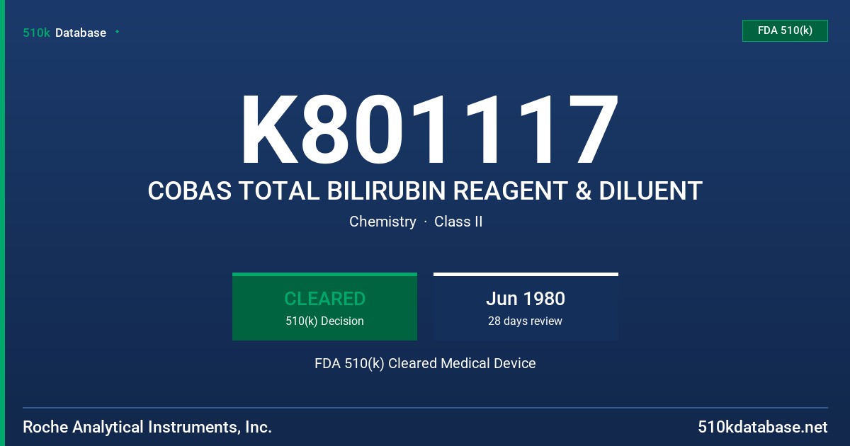 K801117 COBAS TOTAL BILIRUBIN REAGENT & DILUENT FDA 510(k) Cleared Medical Device