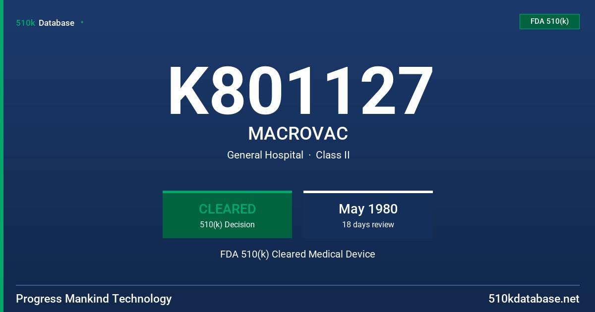 K801127 MACROVAC FDA 510(k) Cleared Medical Device