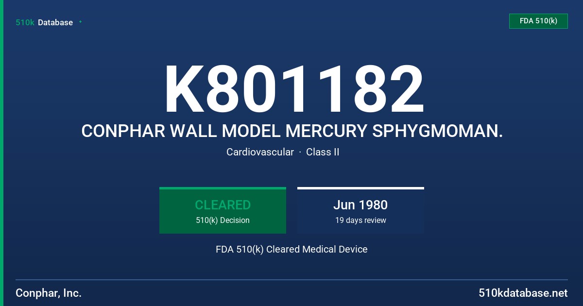 K801182 CONPHAR WALL MODEL MERCURY SPHYGMOMAN. FDA 510(k) Cleared Medical Device