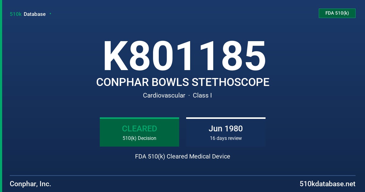 K801185 CONPHAR BOWLS STETHOSCOPE FDA 510(k) Cleared Medical Device