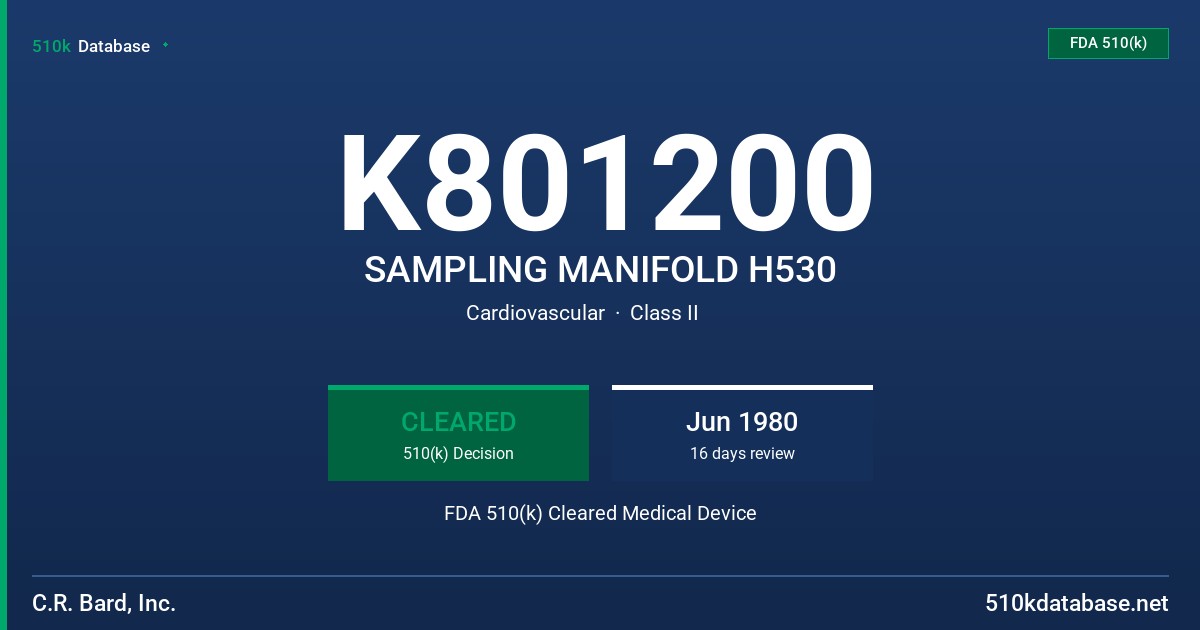 K801200 SAMPLING MANIFOLD H530 FDA 510(k) Cleared Medical Device