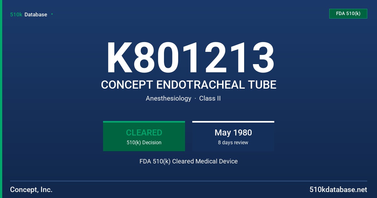 K801213 CONCEPT ENDOTRACHEAL TUBE FDA 510(k) Cleared Medical Device