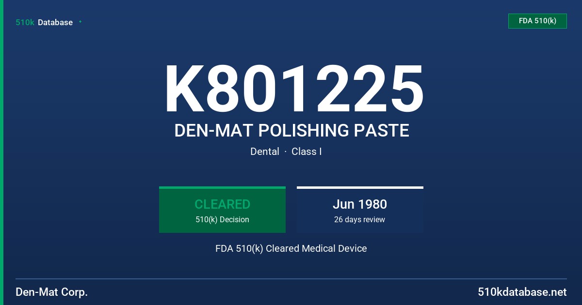 K801225 DEN-MAT POLISHING PASTE FDA 510(k) Cleared Medical Device
