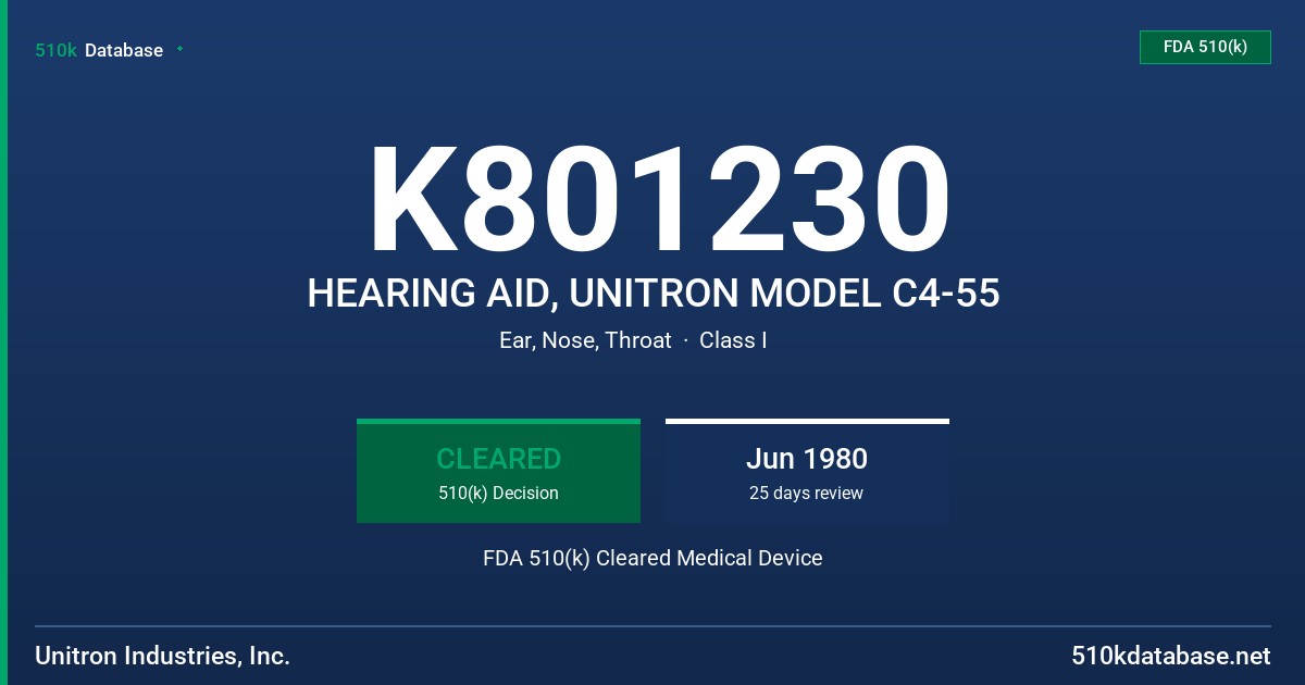 K801230 HEARING AID, UNITRON MODEL C4-55 FDA 510(k) Cleared Medical Device