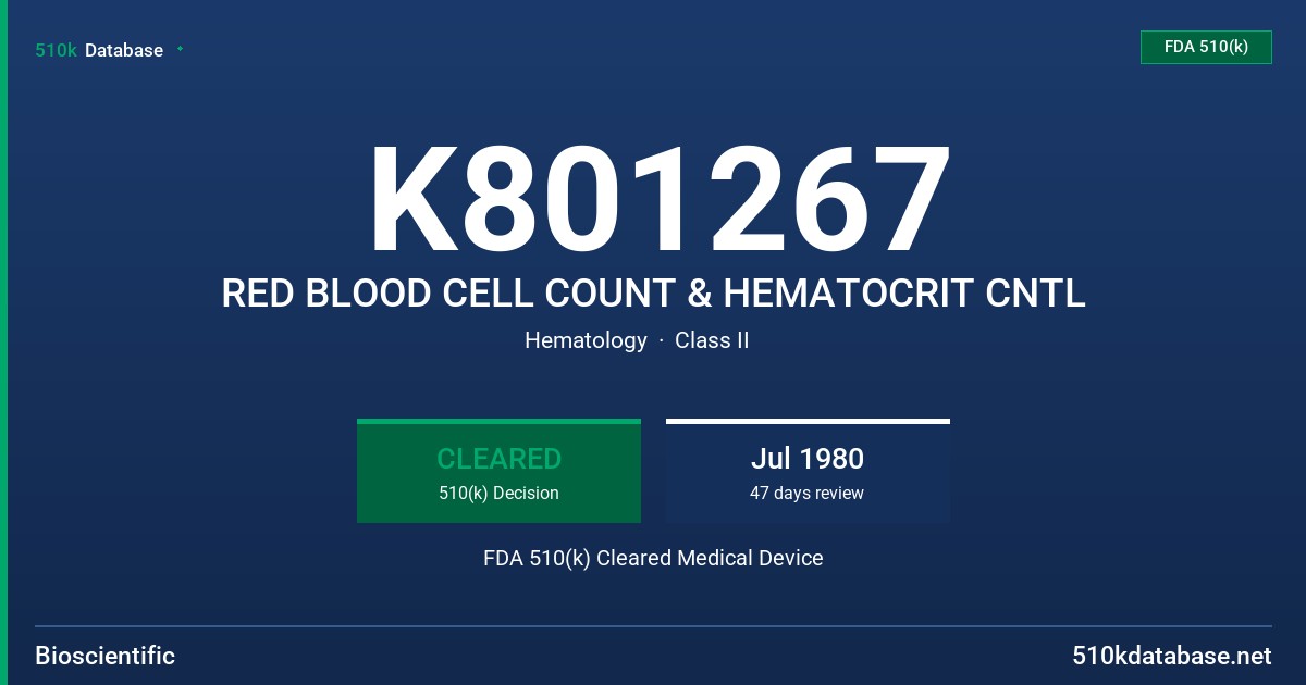 K801267 RED BLOOD CELL COUNT & HEMATOCRIT CNTL FDA 510(k) Cleared Medical Device