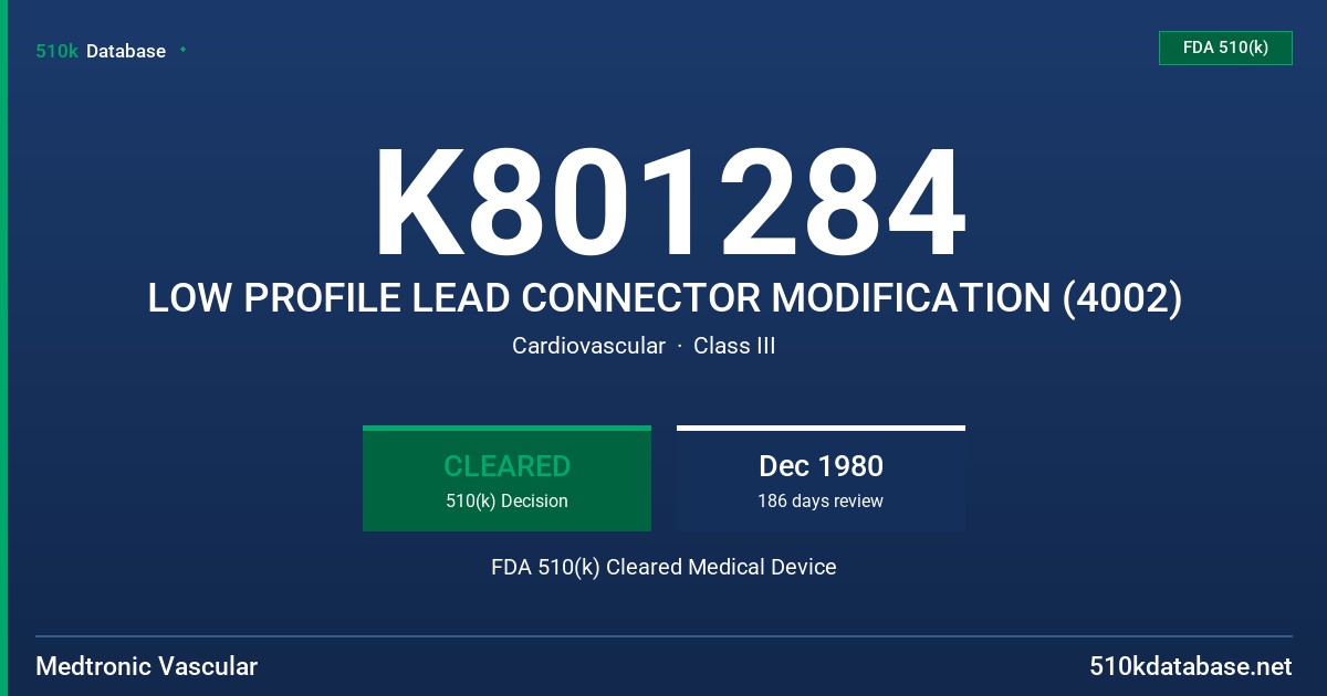 K801284 LOW PROFILE LEAD CONNECTOR MODIFICATION (4002) FDA 510(k) Cleared Medical Device