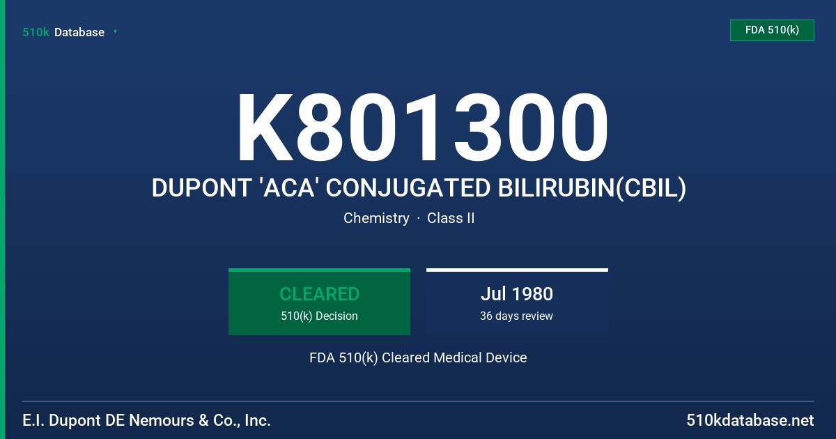 K801300 DUPONT 'ACA' CONJUGATED BILIRUBIN(CBIL) FDA 510(k) Cleared Medical Device