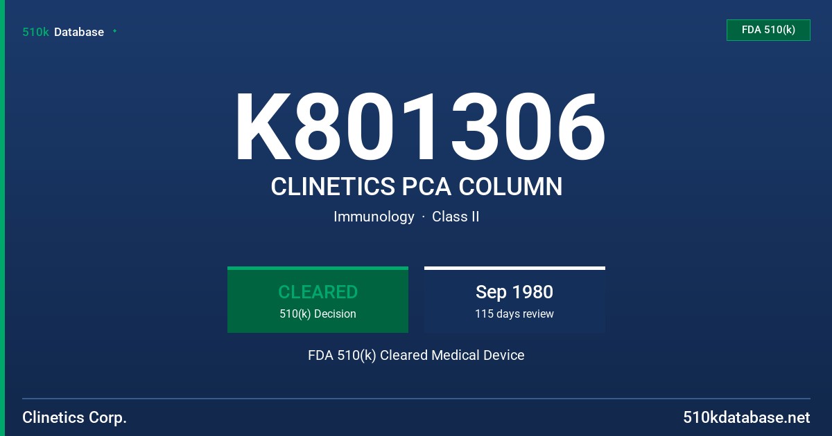 K801306 CLINETICS PCA COLUMN FDA 510(k) Cleared Medical Device