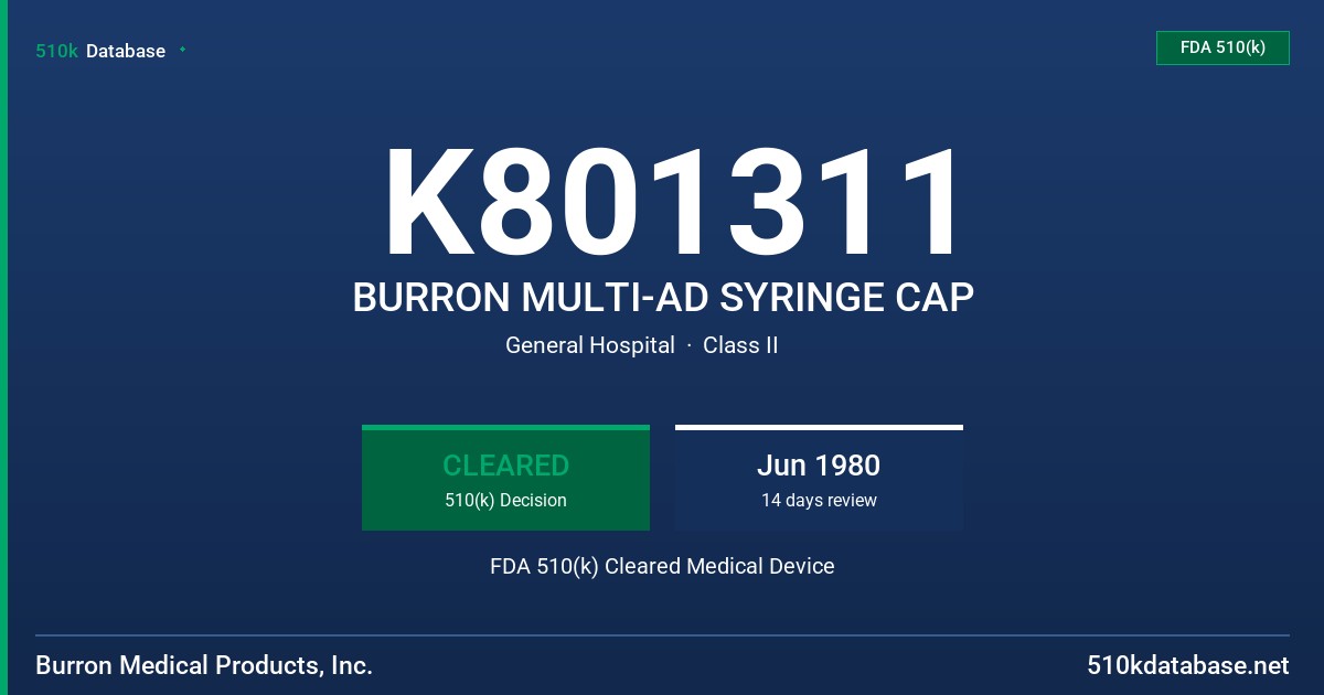 K801311 BURRON MULTI-AD SYRINGE CAP FDA 510(k) Cleared Medical Device