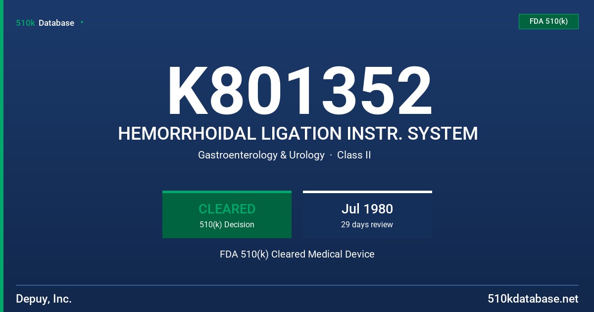 K801352 HEMORRHOIDAL LIGATION INSTR. SYSTEM FDA 510(k) Cleared Medical Device