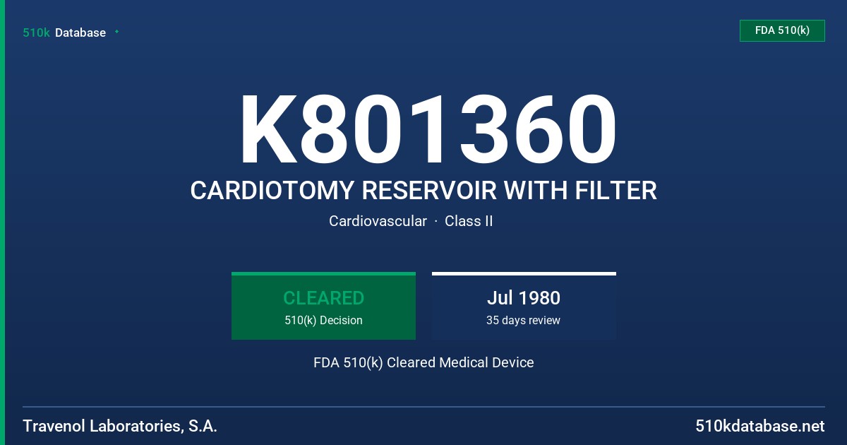 K801360 CARDIOTOMY RESERVOIR WITH FILTER FDA 510(k) Cleared Medical Device
