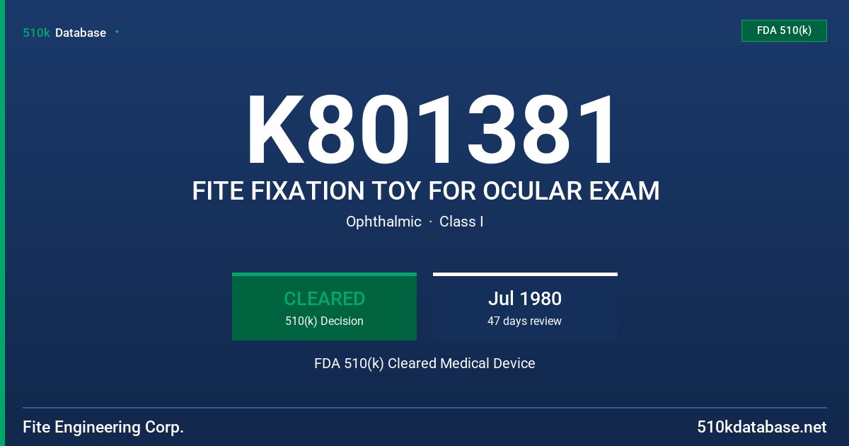 K801381 FITE FIXATION TOY FOR OCULAR EXAM FDA 510(k) Cleared Medical Device