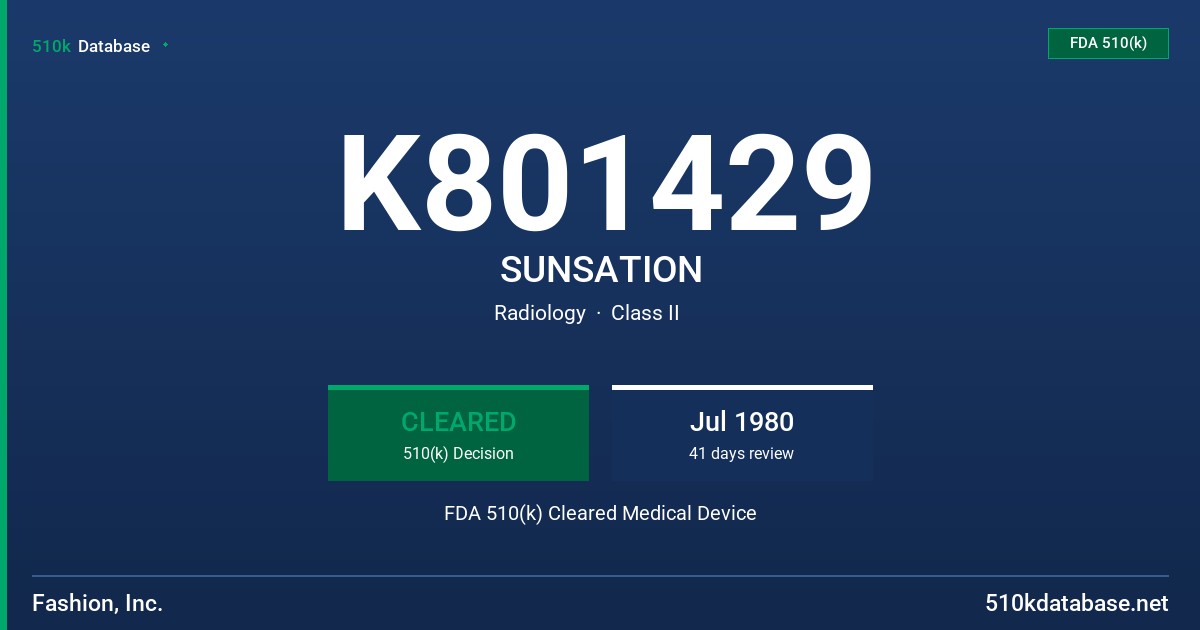K801429 SUNSATION FDA 510(k) Cleared Medical Device