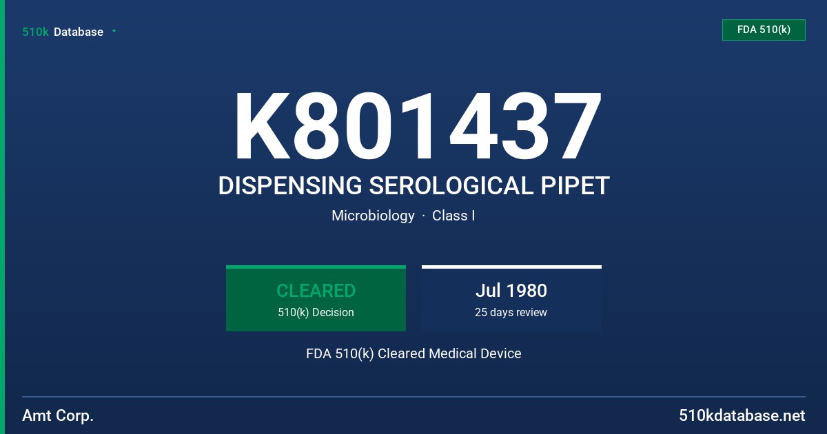 K801437 DISPENSING SEROLOGICAL PIPET FDA 510(k) Cleared Medical Device