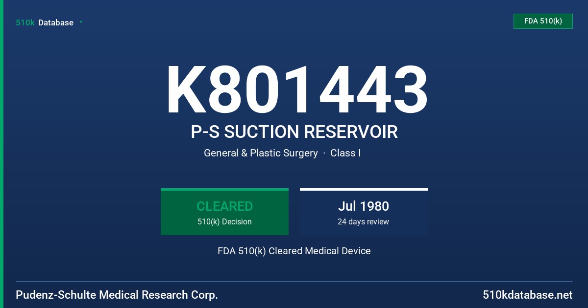 K801443 P-S SUCTION RESERVOIR FDA 510(k) Cleared Medical Device
