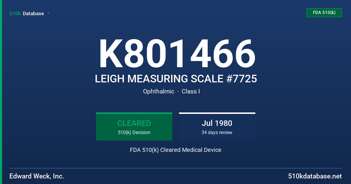 K801466 LEIGH MEASURING SCALE #7725 FDA 510(k) Cleared Medical Device