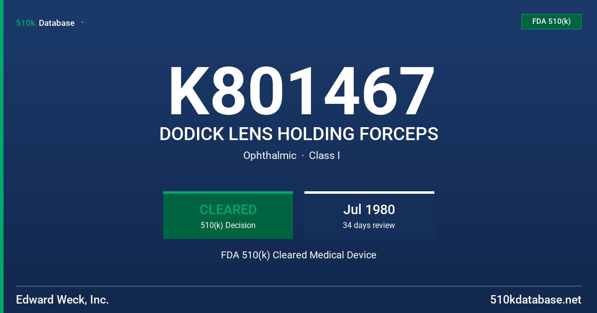 K801467 DODICK LENS HOLDING FORCEPS FDA 510(k) Cleared Medical Device