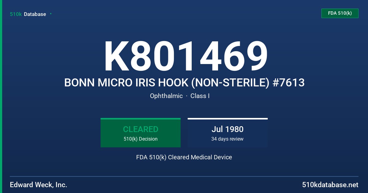 K801469 BONN MICRO IRIS HOOK (NON-STERILE) #7613 FDA 510(k) Cleared Medical Device