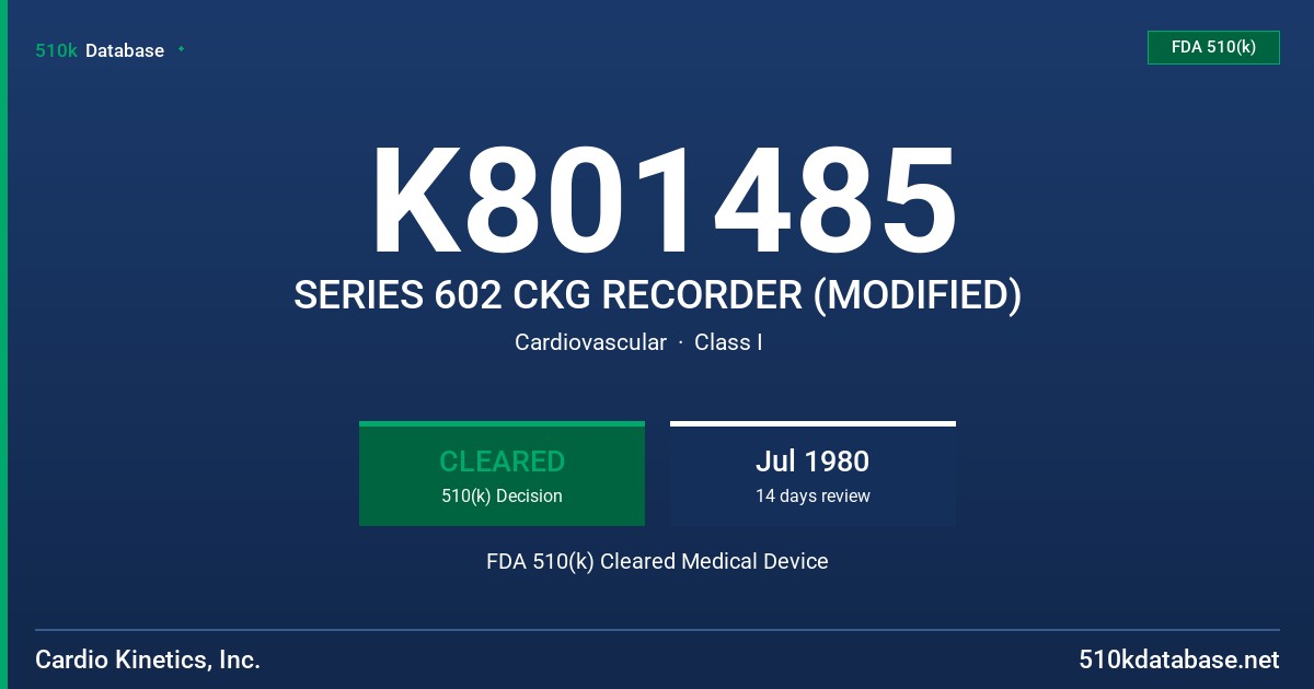 K801485 SERIES 602 CKG RECORDER (MODIFIED) FDA 510(k) Cleared Medical Device