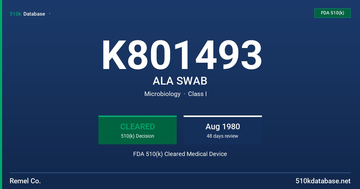 K801493 ALA SWAB FDA 510(k) Cleared Medical Device
