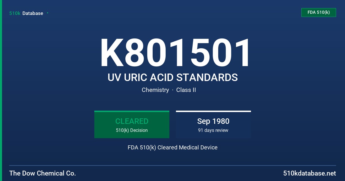 K801501 UV URIC ACID STANDARDS FDA 510(k) Cleared Medical Device