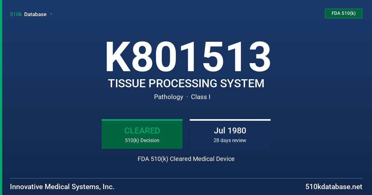 K801513 TISSUE PROCESSING SYSTEM FDA 510(k) Cleared Medical Device