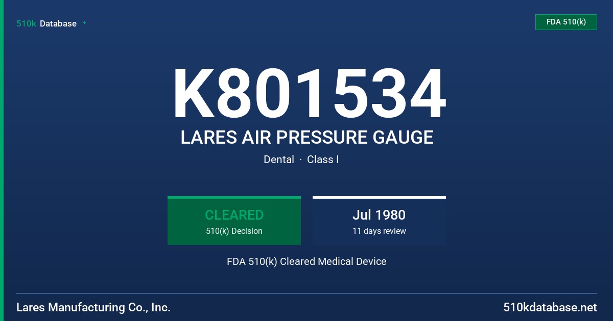 K801534 LARES AIR PRESSURE GAUGE FDA 510(k) Cleared Medical Device