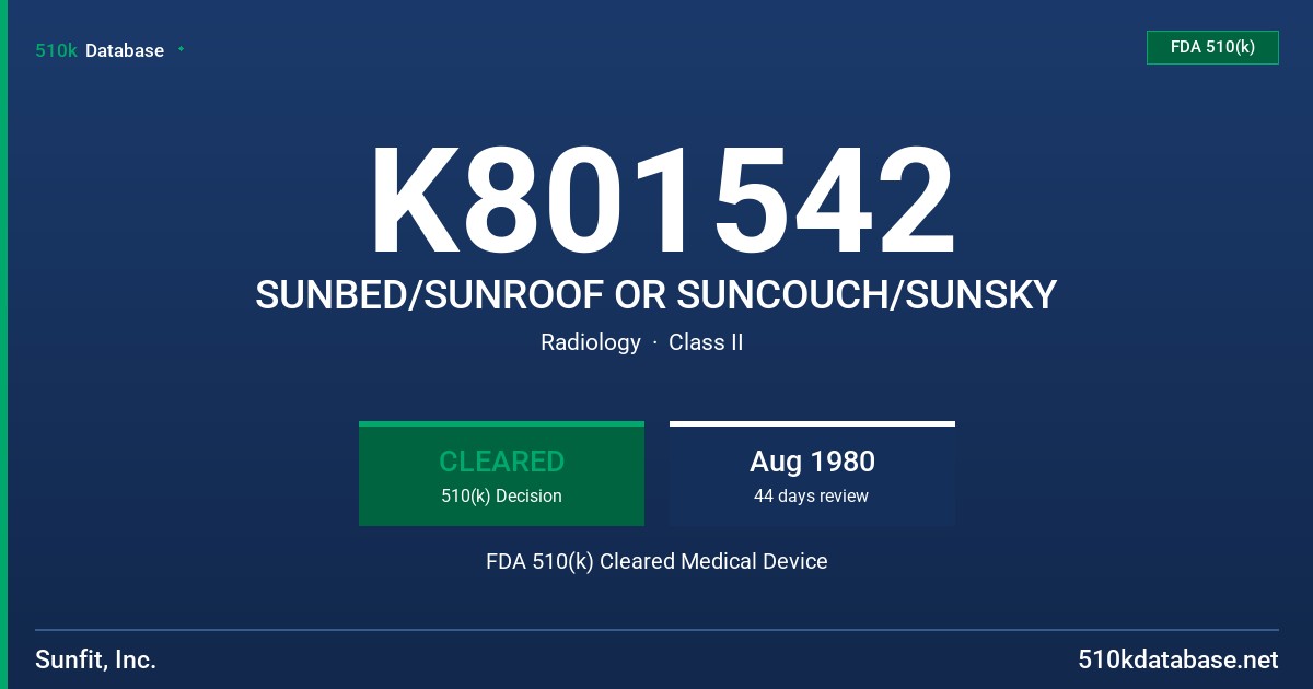 K801542 SUNBED/SUNROOF OR SUNCOUCH/SUNSKY FDA 510(k) Cleared Medical Device