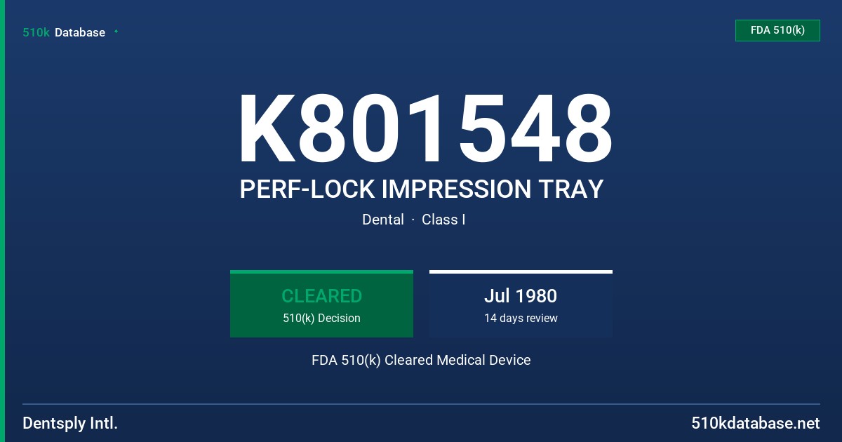 K801548 PERF-LOCK IMPRESSION TRAY FDA 510(k) Cleared Medical Device