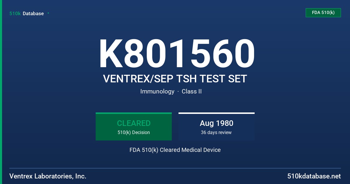 K801560 VENTREX/SEP TSH TEST SET FDA 510(k) Cleared Medical Device
