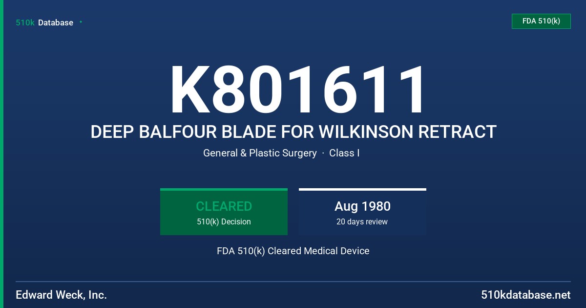 K801611 DEEP BALFOUR BLADE FOR WILKINSON RETRACT FDA 510(k) Cleared Medical Device