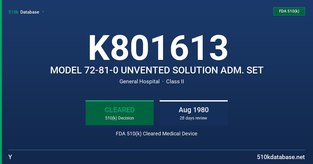 K801613 MODEL 72-81-0 UNVENTED SOLUTION ADM. SET FDA 510(k) Cleared Medical Device