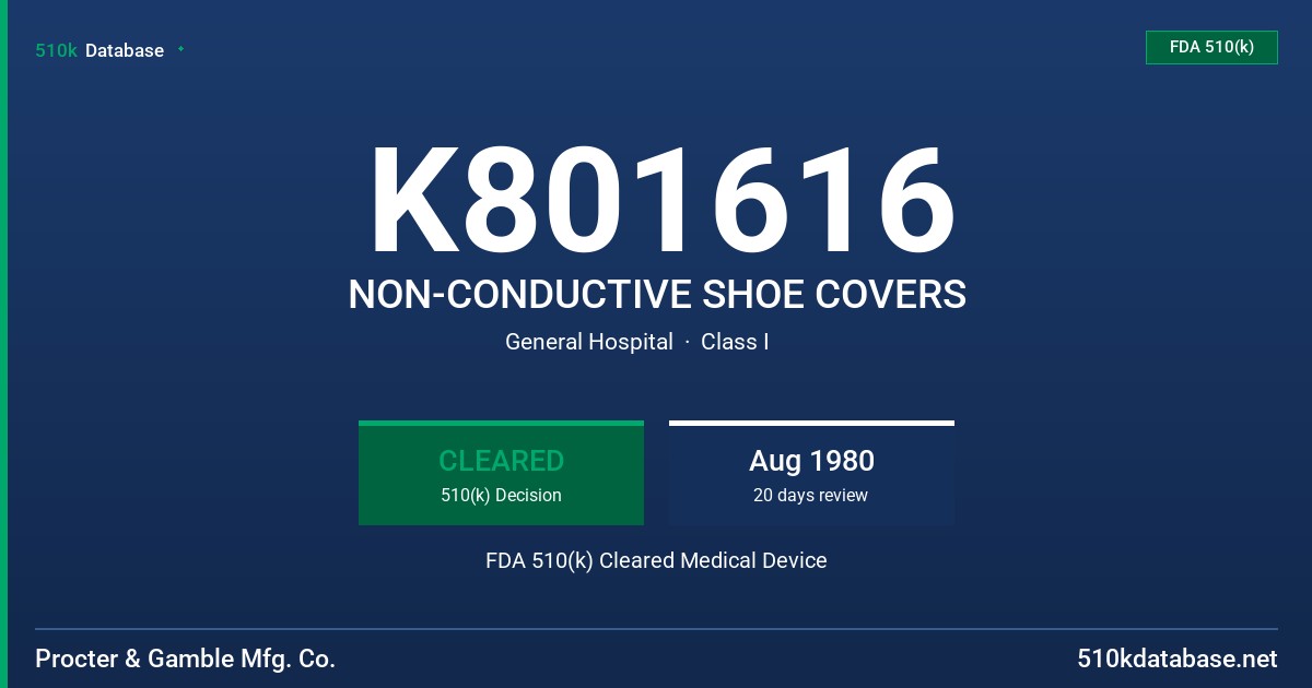 K801616 NON-CONDUCTIVE SHOE COVERS FDA 510(k) Cleared Medical Device