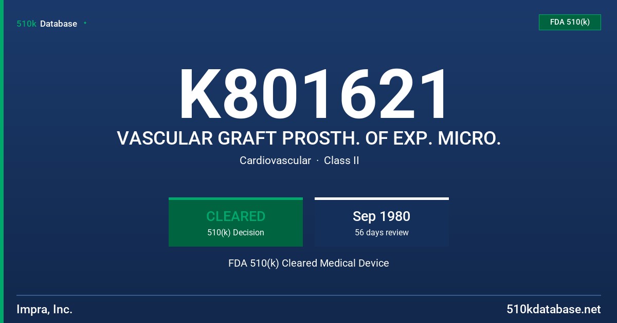 K801621 VASCULAR GRAFT PROSTH. OF EXP. MICRO. FDA 510(k) Cleared Medical Device