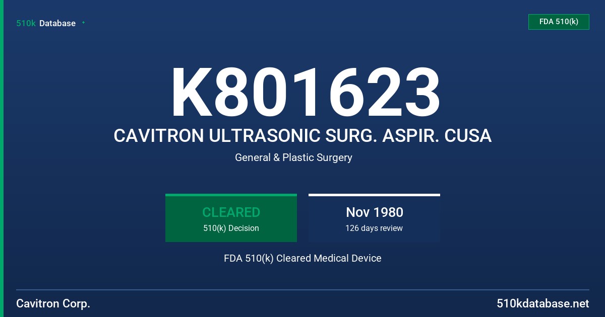 K801623 CAVITRON ULTRASONIC SURG. ASPIR. CUSA FDA 510(k) Cleared Medical Device