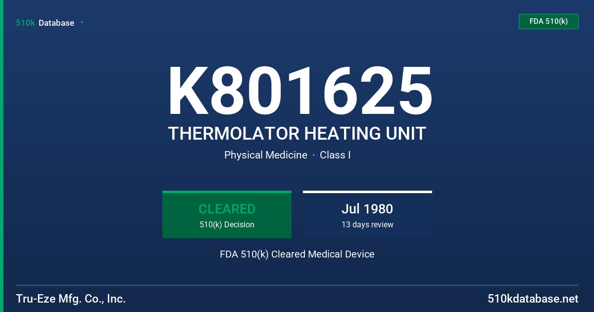 K801625 THERMOLATOR HEATING UNIT FDA 510(k) Cleared Medical Device